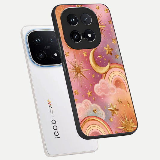  Golden Celestial Dreams phone case for iQOO 15 showing premium glass back cover with detailed artwork