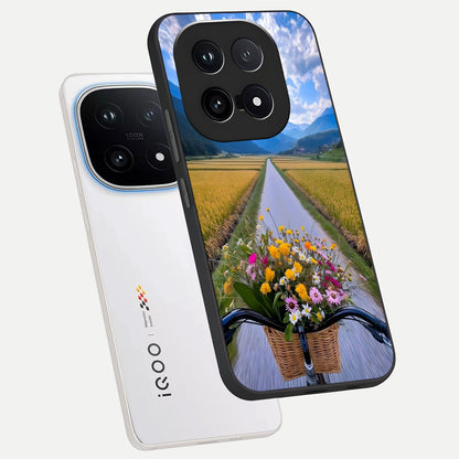  Golden Field Journey phone case for iQOO 15 showing premium glass back cover with detailed artwork