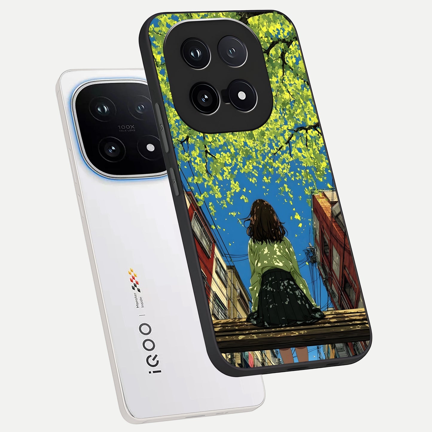  Golden Leaves Glow phone case for iQOO 15 showing premium glass back cover with detailed artwork