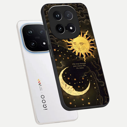 Golden Lunar Love phone case for iQOO 15 showing premium glass back cover with detailed artwork