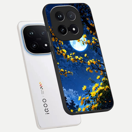  Golden Night Glow phone case for iQOO 15 showing premium glass back cover with detailed artwork
