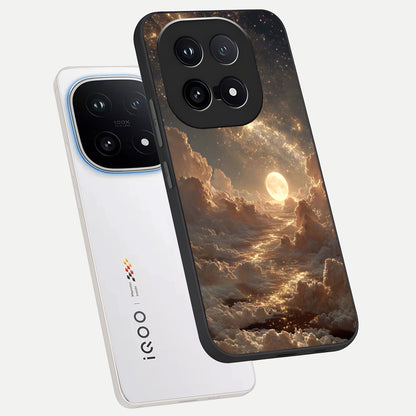  Golden Sky Dream phone case for iQOO 15 showing premium glass back cover with detailed artwork