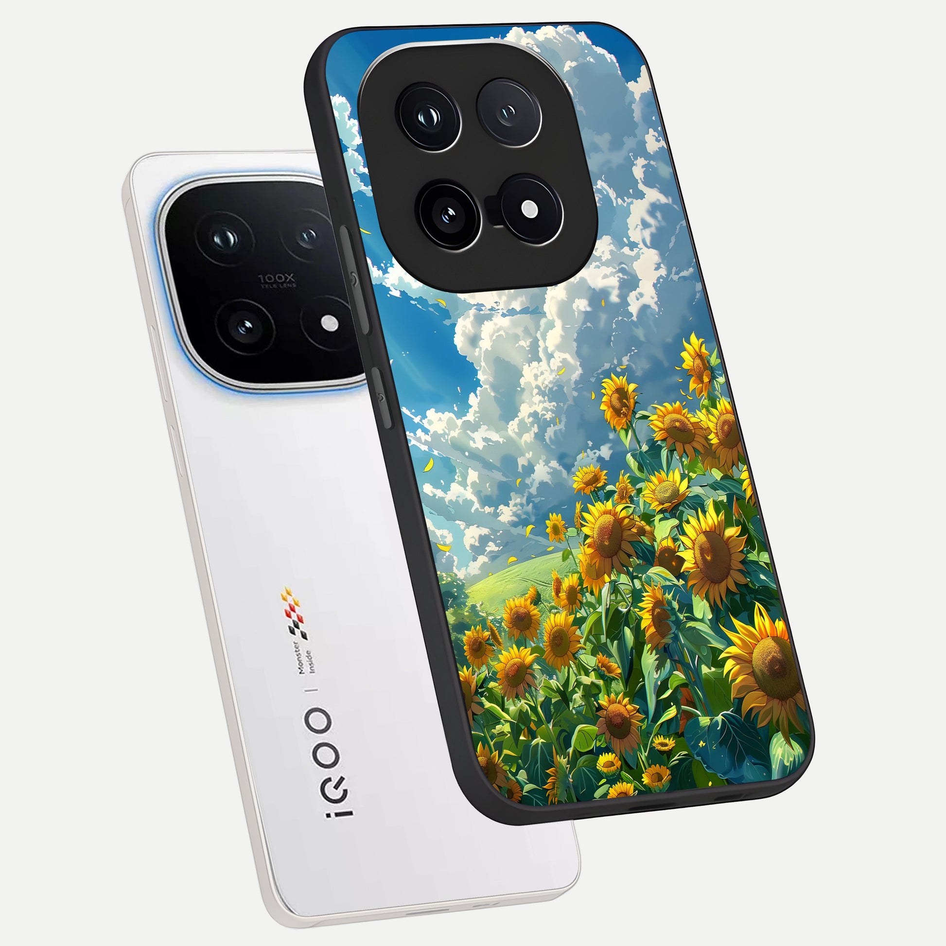  Golden Sun Glory phone case for iQOO 15 showing premium glass back cover with detailed artwork