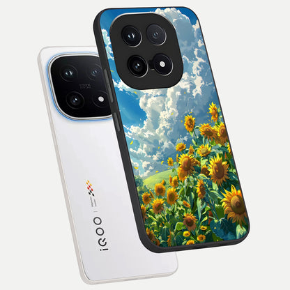  Golden Sun Glory phone case for iQOO 15 showing premium glass back cover with detailed artwork