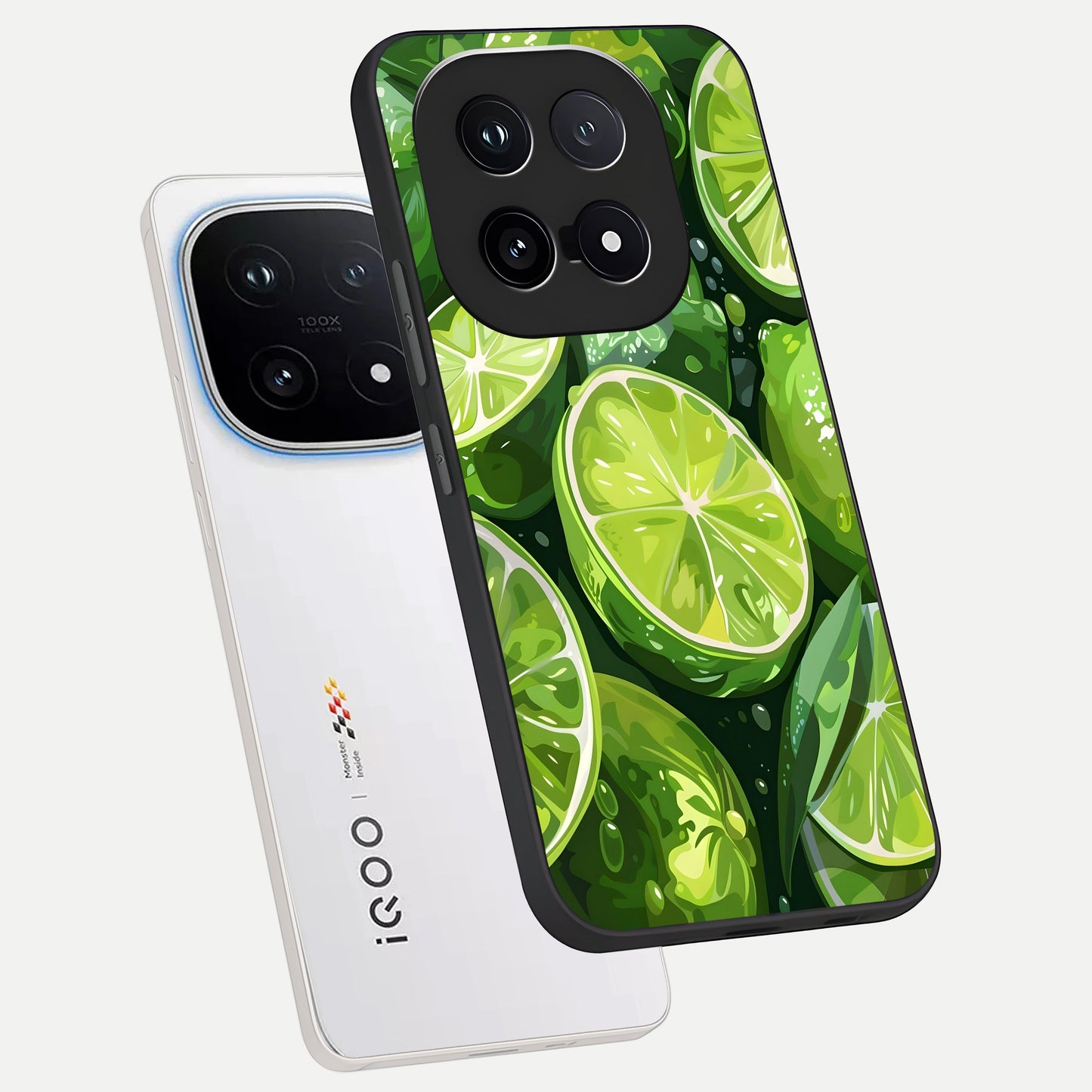  Green Kawasaki phone case for iQOO 15 showing premium glass back cover with detailed artwork