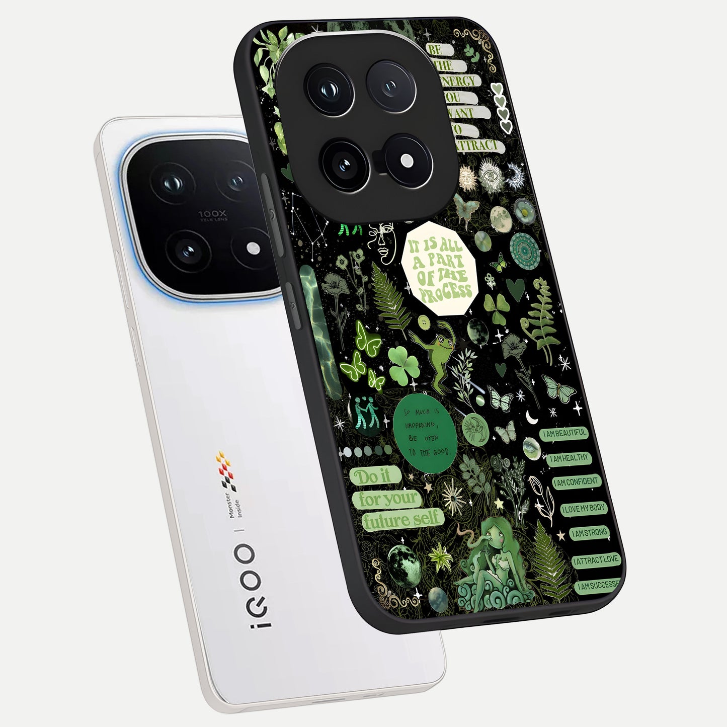  Green Mandala Pattern phone case for iQOO 15 showing premium glass back cover with detailed artwork