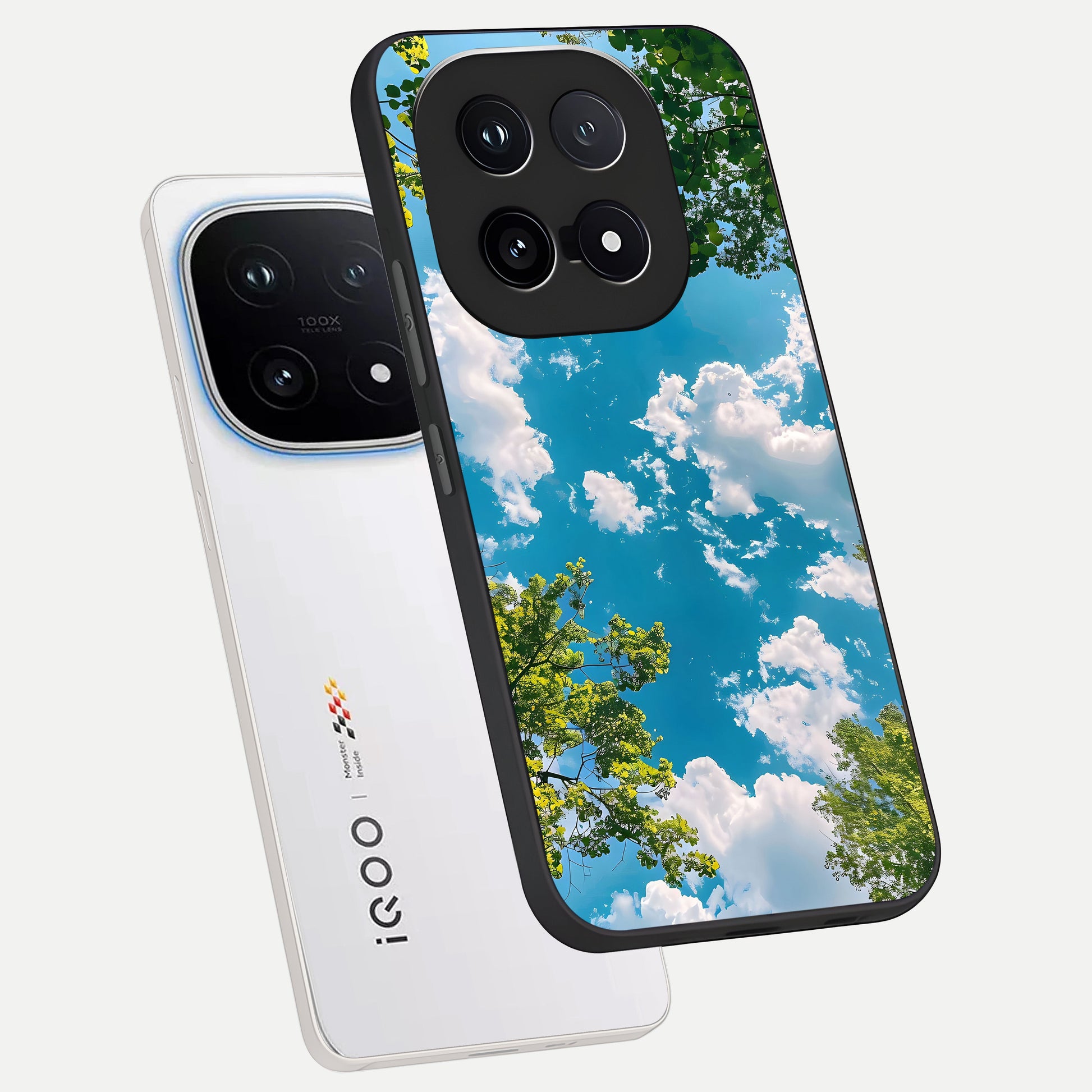  Green Moon Energy phone case for iQOO 15 showing premium glass back cover with detailed artwork