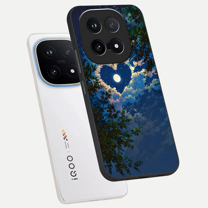 Heart With Moon Sky phone case for iQOO 15 showing premium glass back cover with detailed artwork