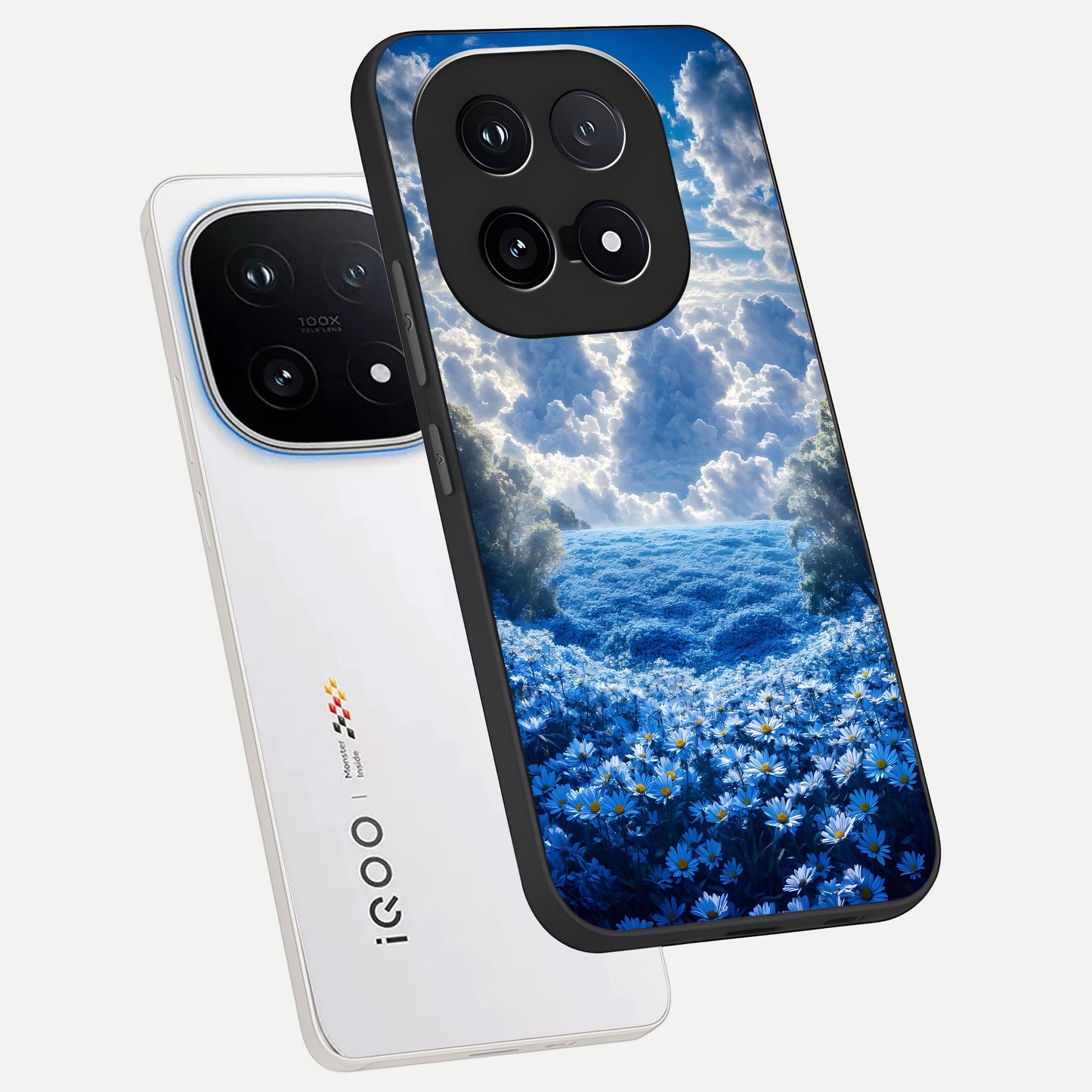  Heavenly Daisy Horizon phone case for iQOO 15 showing premium glass back cover with detailed artwork