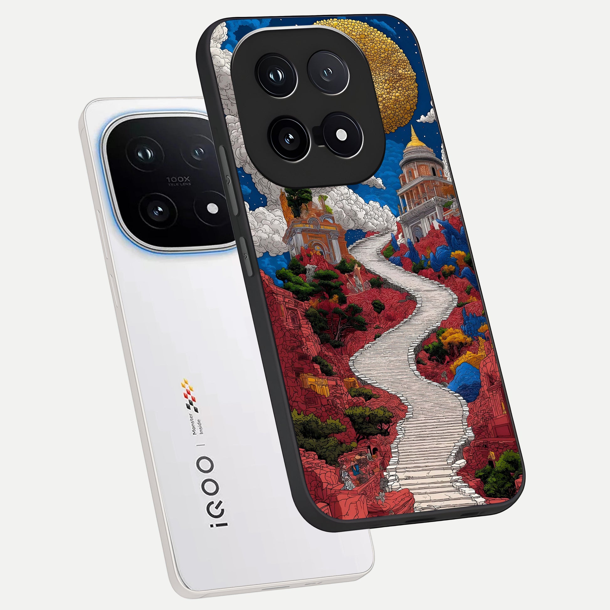  Heavenly Moon Path phone case for iQOO 15 showing premium glass back cover with detailed artwork