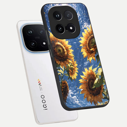  Heavenly Sunflower Rise phone case for iQOO 15 showing premium glass back cover with detailed artwork