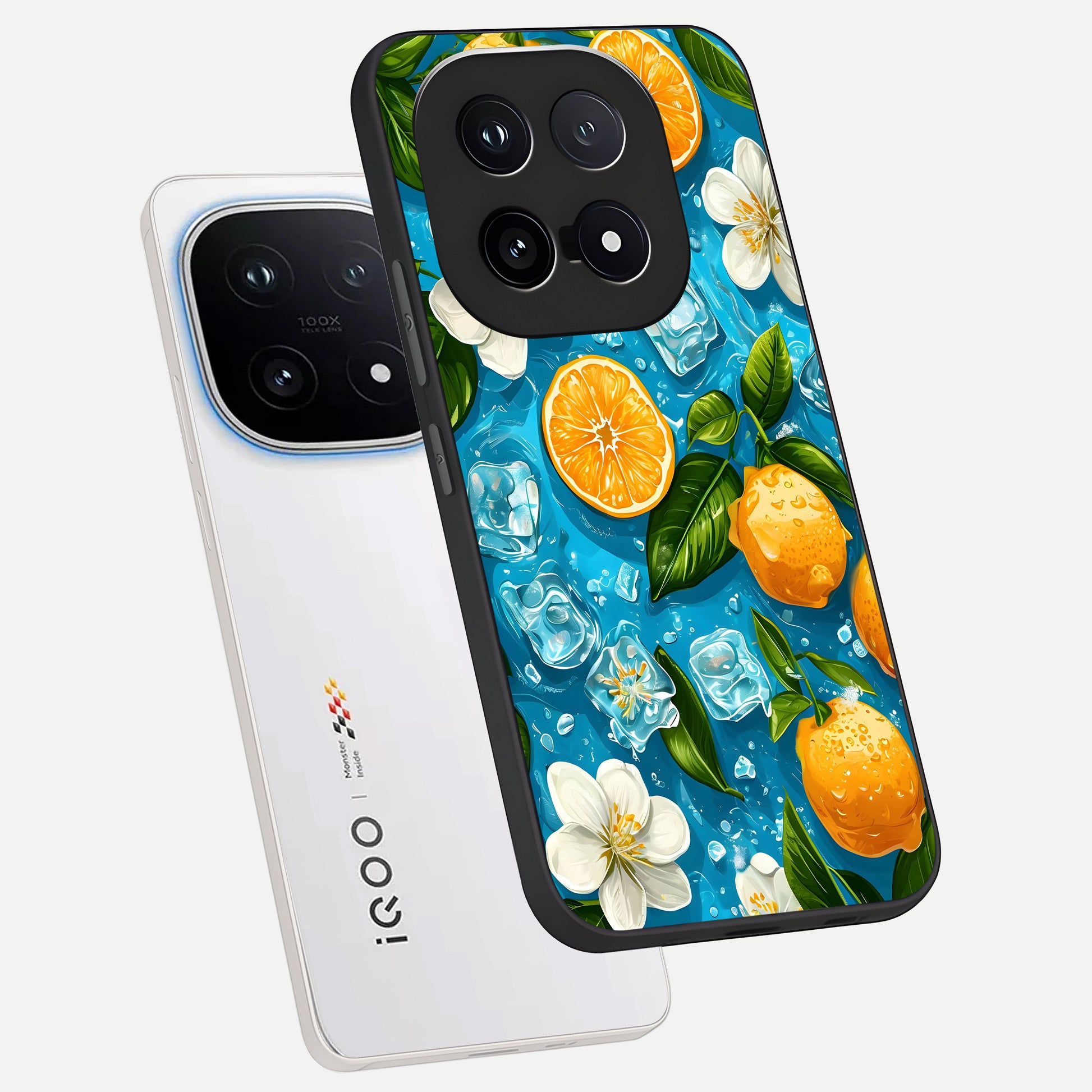  Ice Cube With Orange phone case for iQOO 15 showing premium glass back cover with detailed artwork