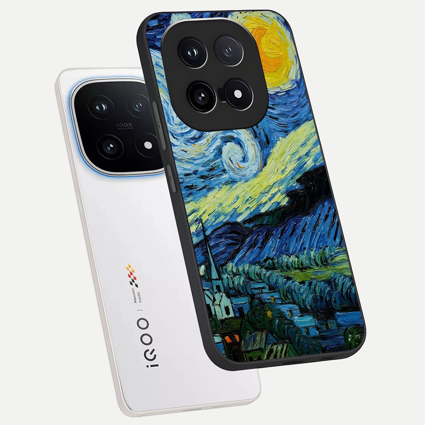  Inspired Van Gogh Art phone case for iQOO 15 showing premium glass back cover with detailed artwork