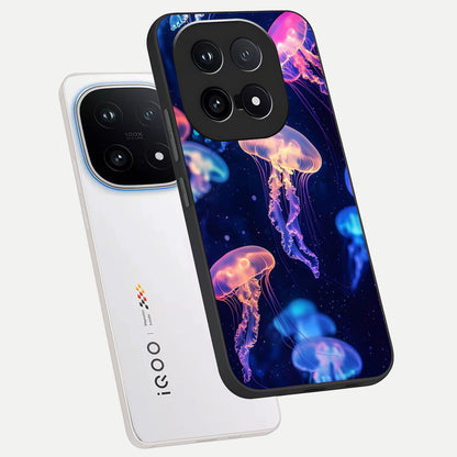  Jellyfish Pattern phone case for iQOO 15 showing premium glass back cover with detailed artwork