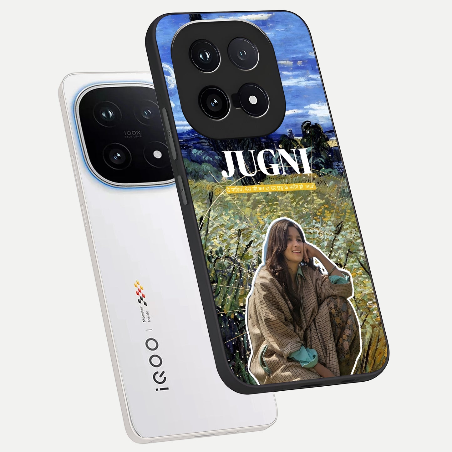  Jugni Soul Vibes phone case for iQOO 15 showing premium glass back cover with detailed artwork