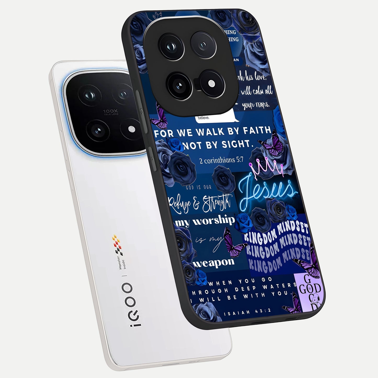  Kingdom Faith Glow phone case for iQOO 15 showing premium glass back cover with detailed artwork