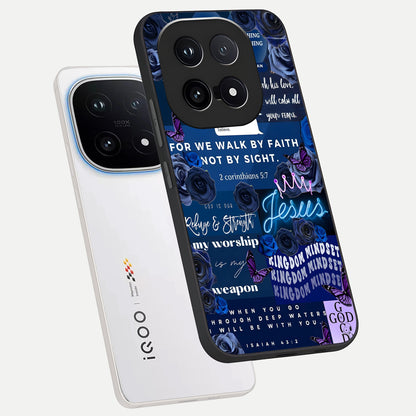  Kingdom Faith Glow phone case for iQOO 15 showing premium glass back cover with detailed artwork
