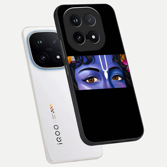  Krishna Eye phone case for iQOO 15 showing premium glass back cover with detailed artwork