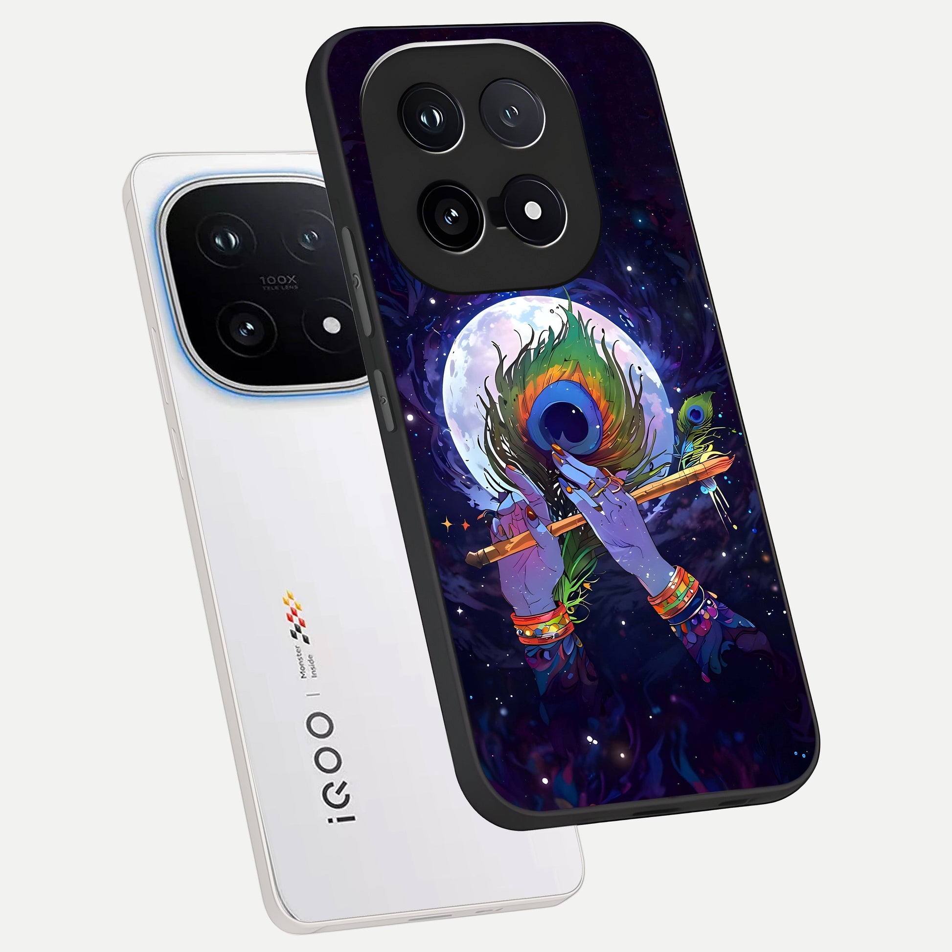  Krishna Hands Art phone case for iQOO 15 showing premium glass back cover with detailed artwork