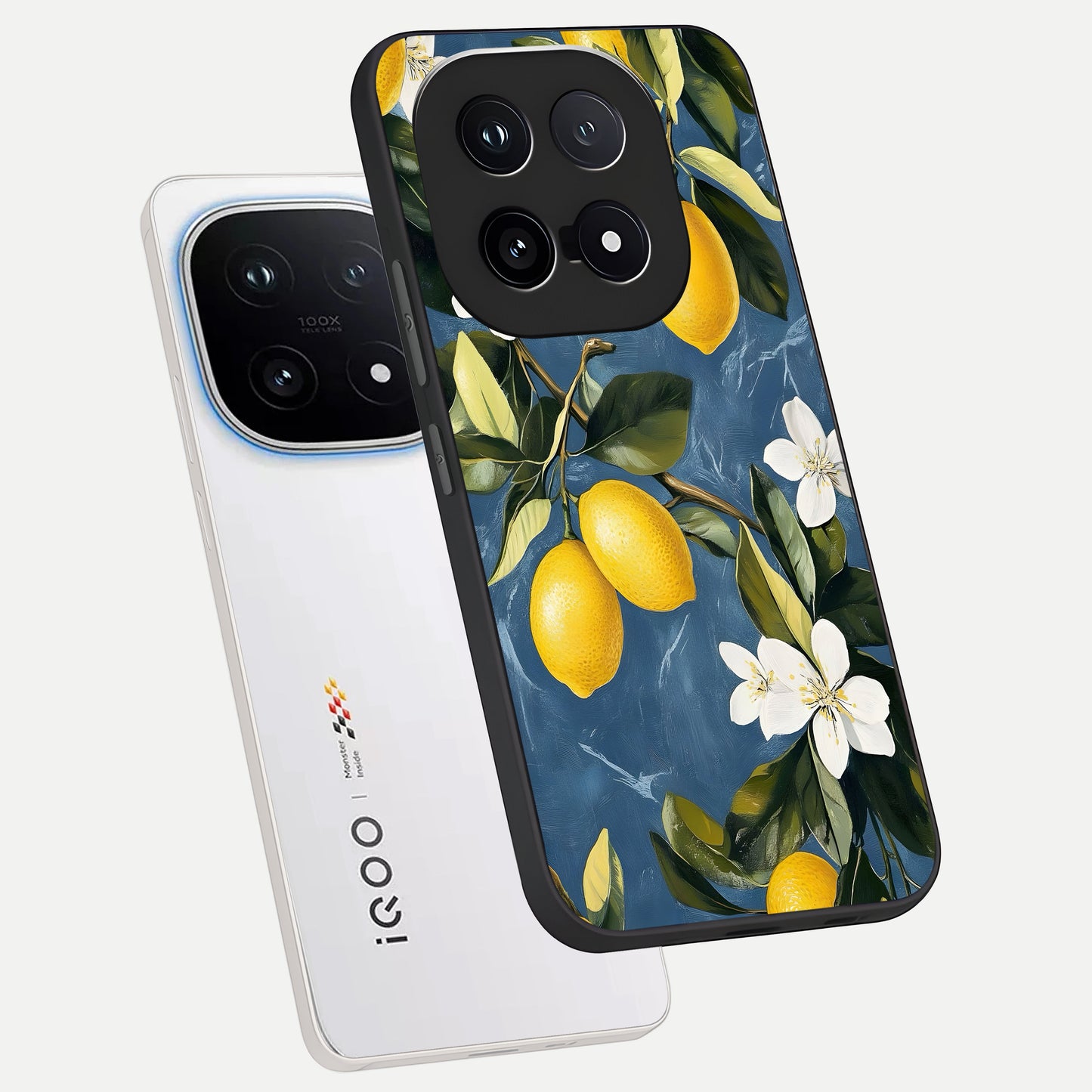  Lemon Dream Garden phone case for iQOO 15 showing premium glass back cover with detailed artwork