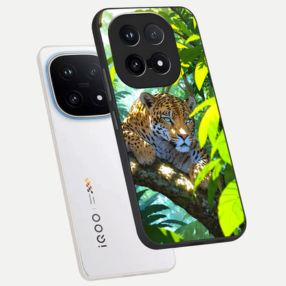 Leopard in Jungle phone case for iQOO 15 showing premium glass back cover with detailed artwork