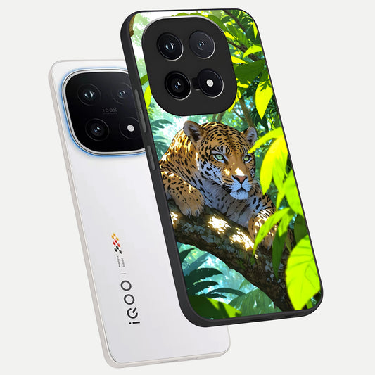  Leopard in Jungle phone case for iQOO 15 showing premium glass back cover with detailed artwork
