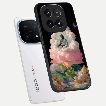  Lotus Divine Peace phone case for iQOO 15 showing premium glass back cover with detailed artwork
