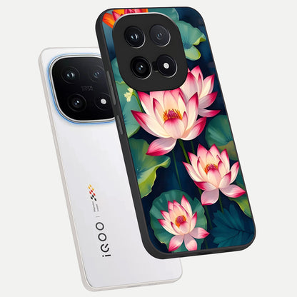  Lotus Dream Serenity phone case for iQOO 15 showing premium glass back cover with detailed artwork