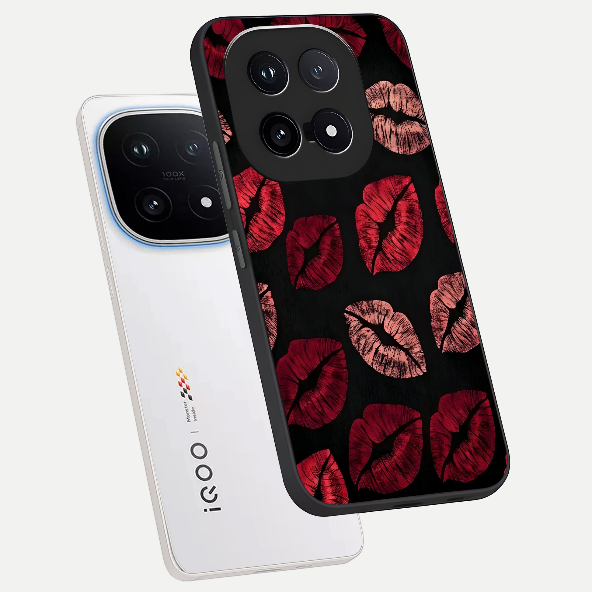  Midnight Kiss Love phone case for iQOO 15 showing premium glass back cover with detailed artwork