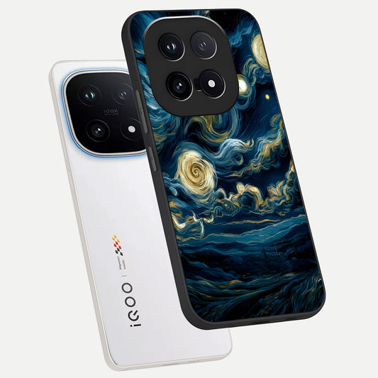  Midnight Sky Whirl phone case for iQOO 15 showing premium glass back cover with detailed artwork
