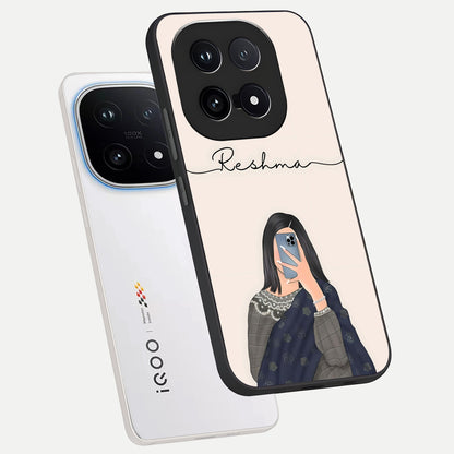 Mirror Mood Muse With Custom Name phone case for iQOO 15 showing premium glass back cover with detailed artwork