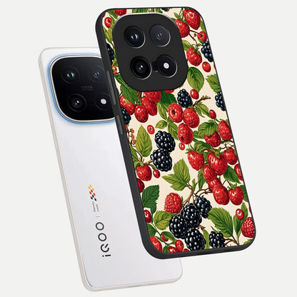  Mixed Berry Collage phone case for iQOO 15 showing premium glass back cover with detailed artwork