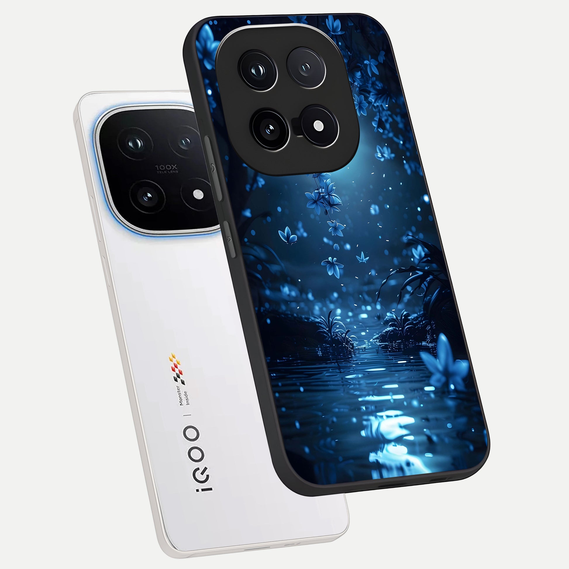  Moonlight Petal Dream phone case for iQOO 15 showing premium glass back cover with detailed artwork