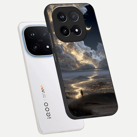  Moonlight Spark Path phone case for iQOO 15 showing premium glass back cover with detailed artwork