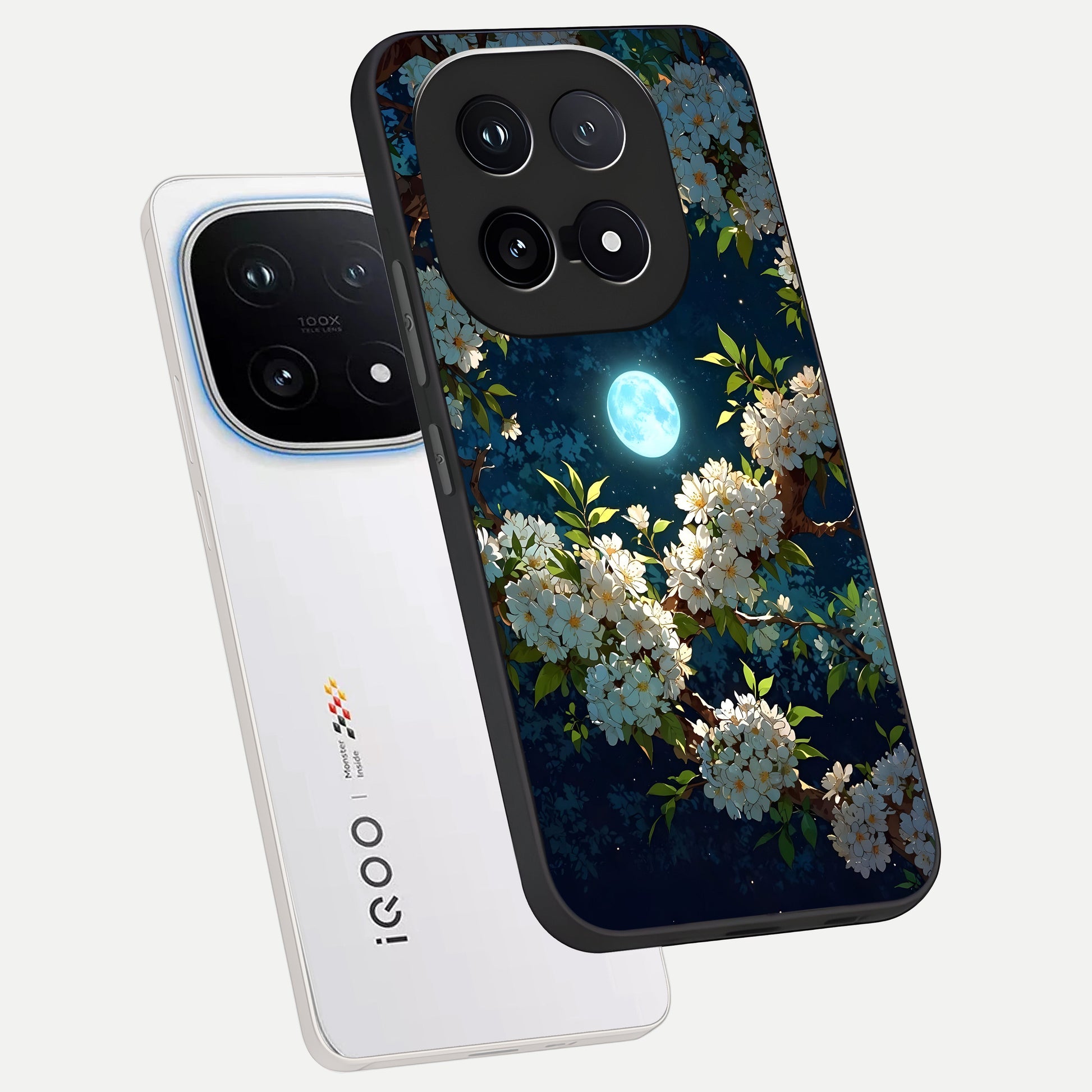  Moonlit Blossom Dream phone case for iQOO 15 showing premium glass back cover with detailed artwork