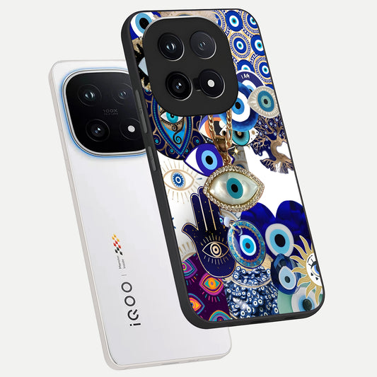  Mystic Charm Eye phone case for iQOO 15 showing premium glass back cover with detailed artwork