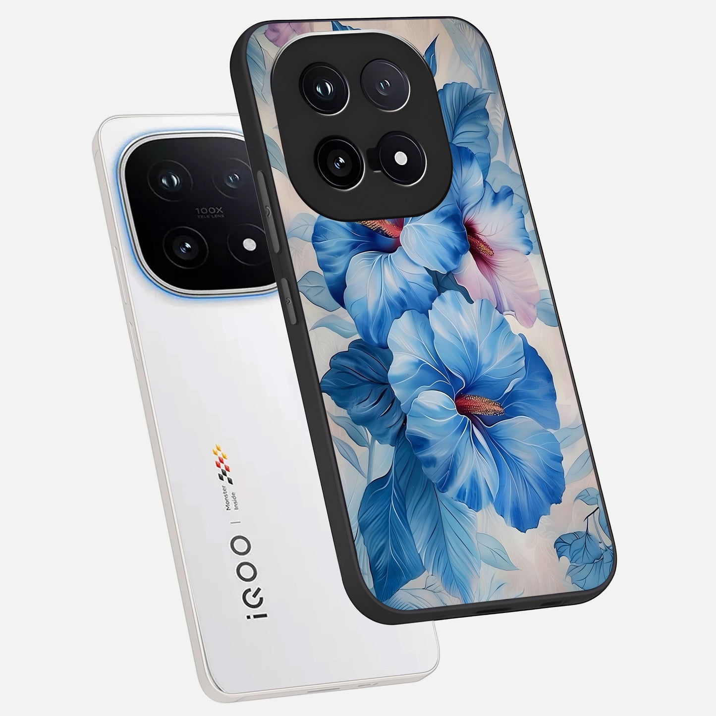  Ocean Hibiscus Grace phone case for iQOO 15 showing premium glass back cover with detailed artwork