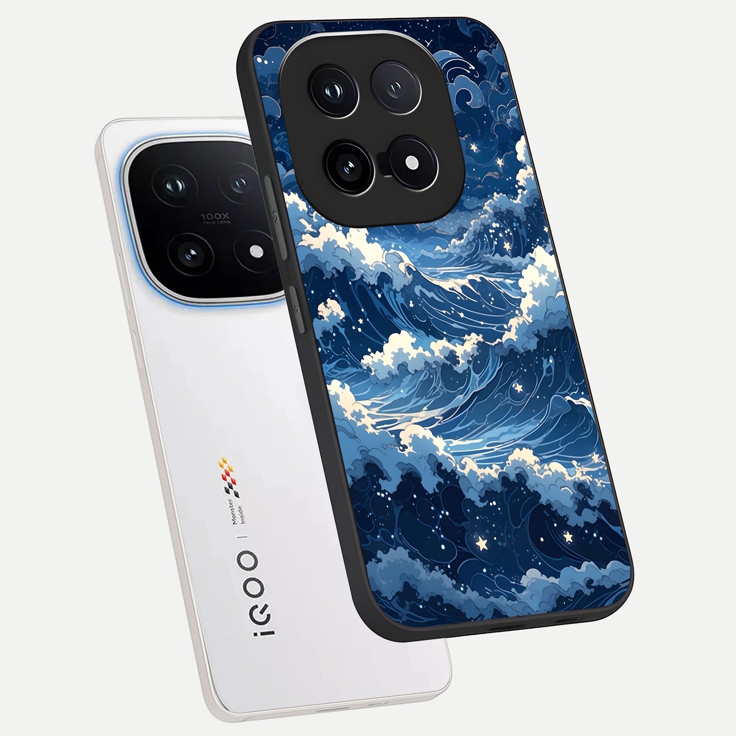  Ocean Moon Waves phone case for iQOO 15 showing premium glass back cover with detailed artwork