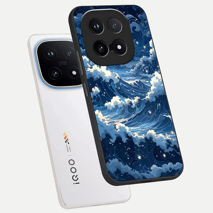  Ocean Moon Waves phone case for iQOO 15 showing premium glass back cover with detailed artwork