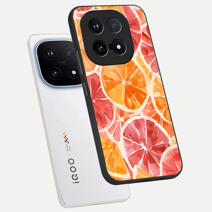 Orange Fruits Pattern phone case for iQOO 15 showing premium glass back cover with detailed artwork