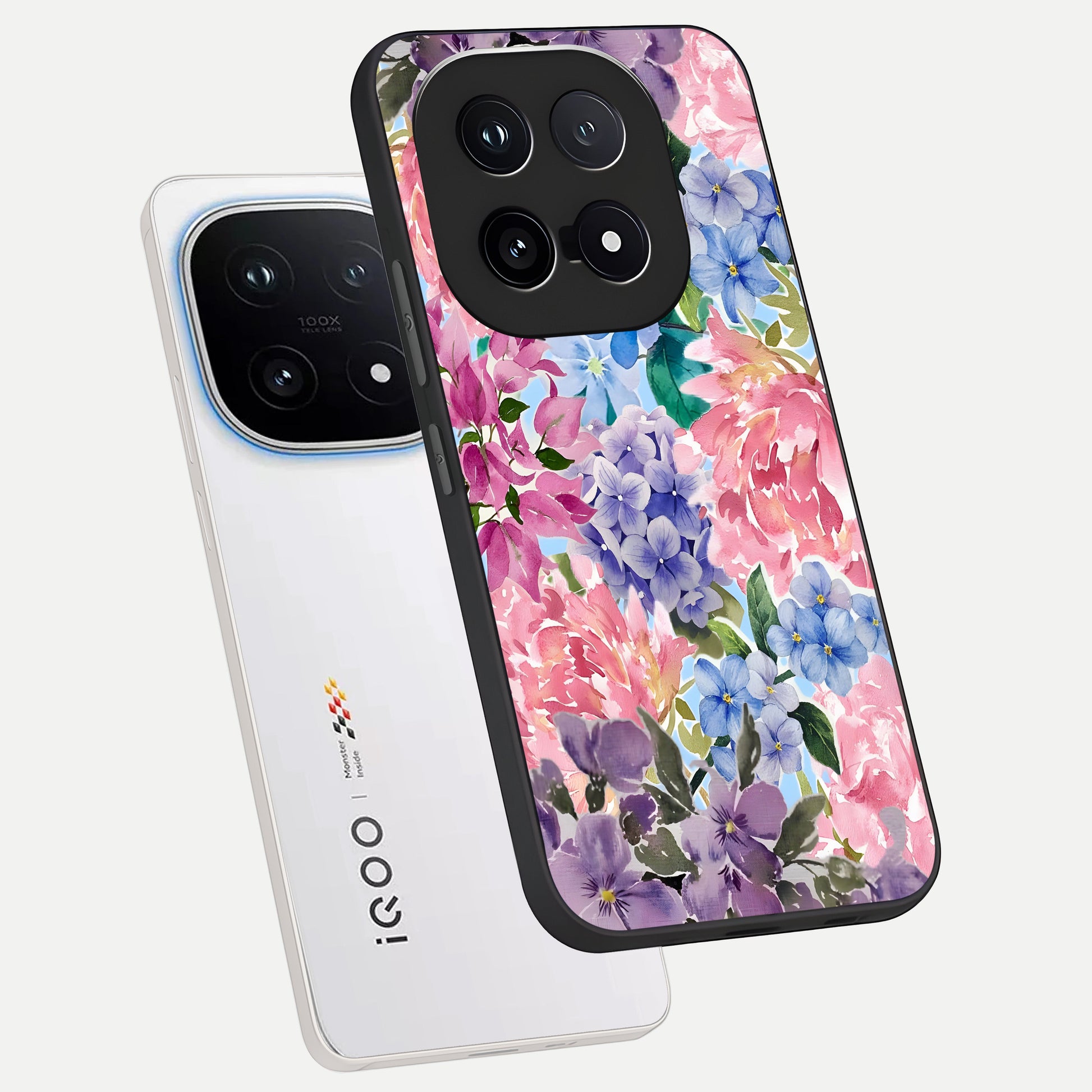  Pastel Floral Mix phone case for iQOO 15 showing premium glass back cover with detailed artwork