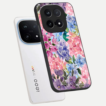  Pastel Floral Mix phone case for iQOO 15 showing premium glass back cover with detailed artwork