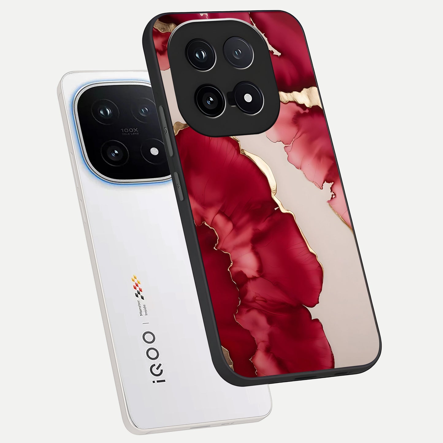  Pink And White Marble phone case for iQOO 15 showing premium glass back cover with detailed artwork