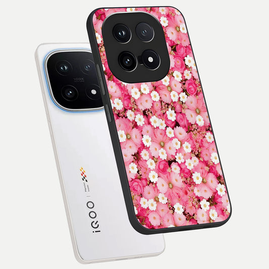  Pink Daisy Bliss phone case for iQOO 15 showing premium glass back cover with detailed artwork