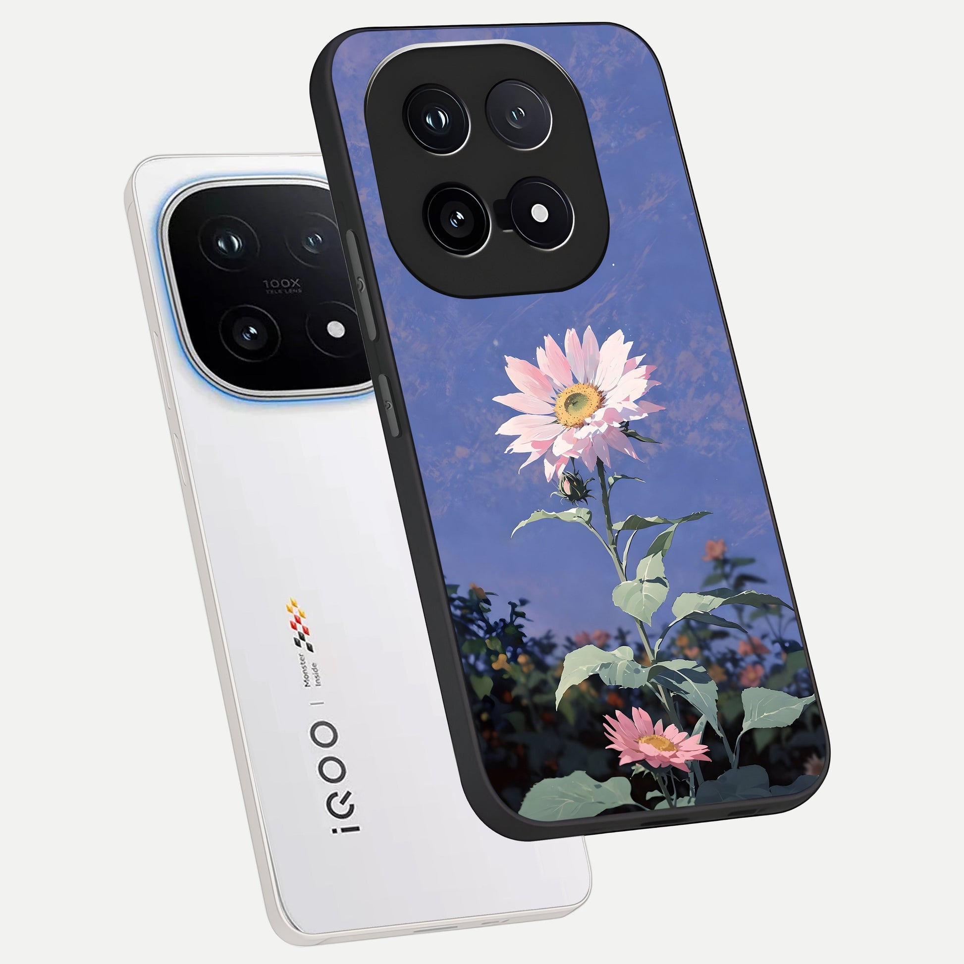  Pink Shells Outline phone case for iQOO 15 showing premium glass back cover with detailed artwork