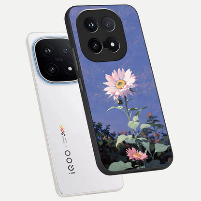  Pink Shells Outline phone case for iQOO 15 showing premium glass back cover with detailed artwork