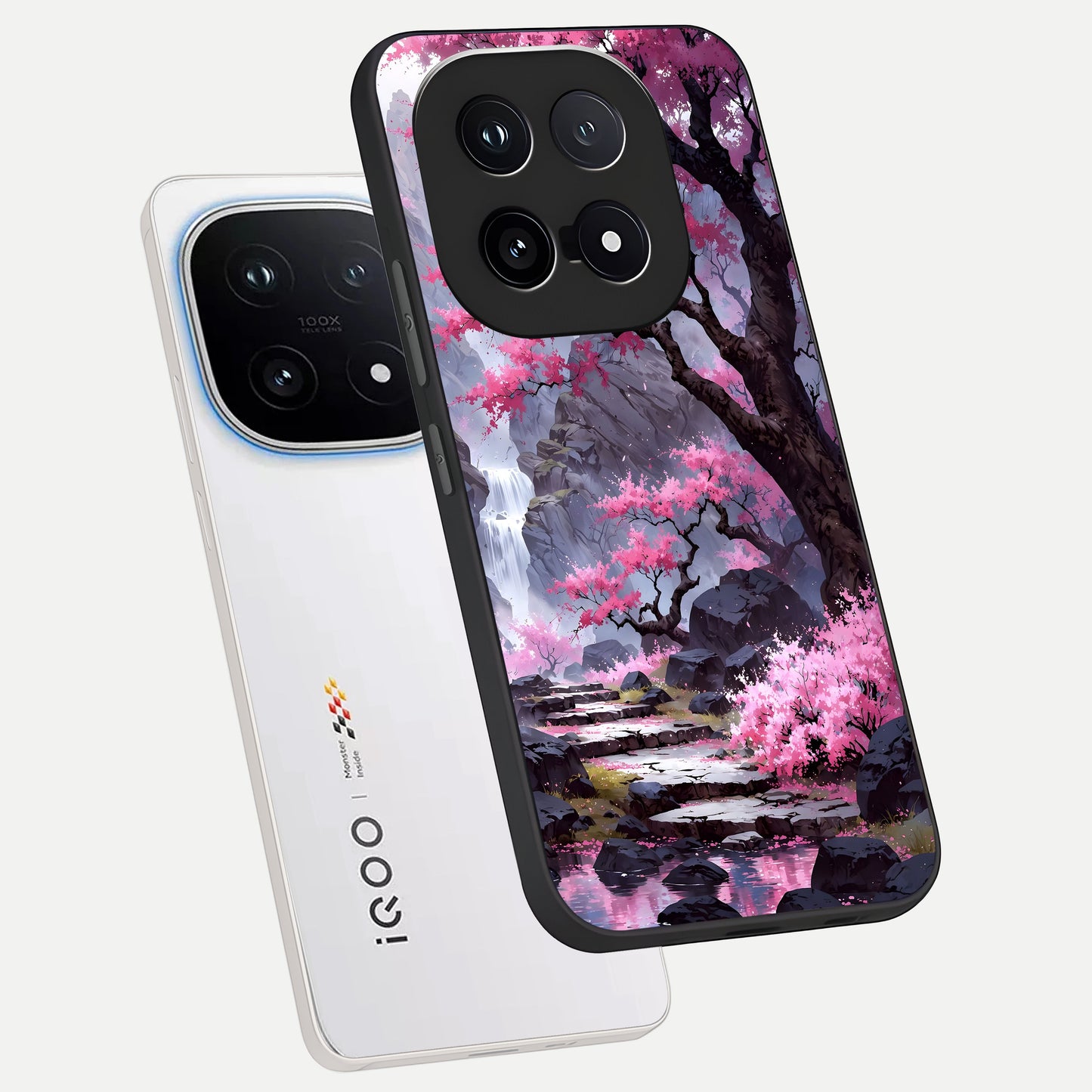  Pink Sunflower Glow phone case for iQOO 15 showing premium glass back cover with detailed artwork