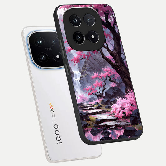  Pink Sunflower Glow phone case for iQOO 15 showing premium glass back cover with detailed artwork