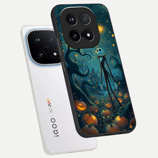  Pumpkin Moonlight Tale phone case for iQOO 15 showing premium glass back cover with detailed artwork