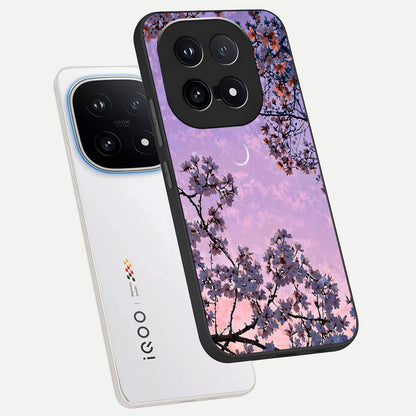  Purple Serenity Moon phone case for iQOO 15 showing premium glass back cover with detailed artwork